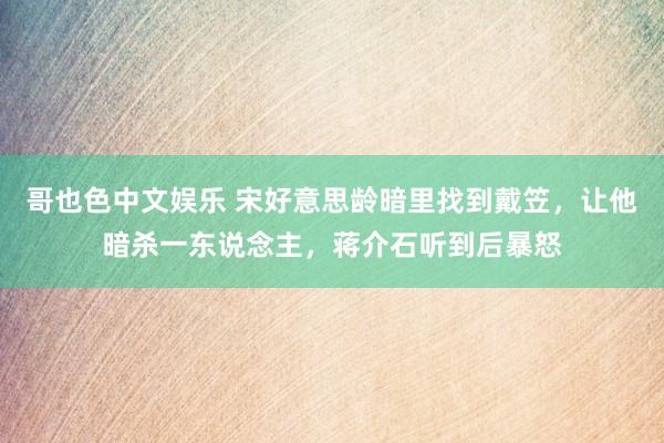 哥也色中文娱乐 宋好意思龄暗里找到戴笠，让他暗杀一东说念主，蒋介石听到后暴怒